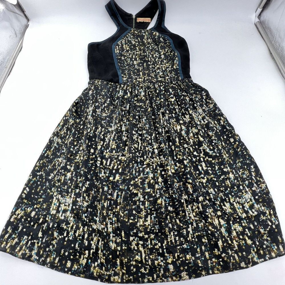 Rebecca Taylor Satin Fit 'n Flare Dress Size 0 Puffy Skirt Sleeveless Black Glee